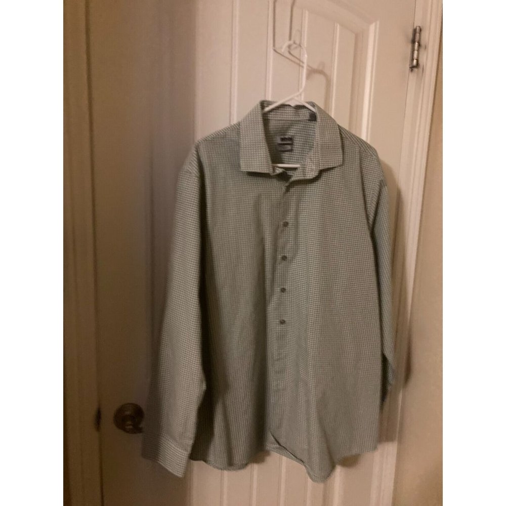 Kenneth Cole Unlisted Men's Dress Shirt Button Down XL 17 34/35 Green Checks